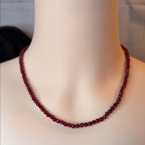 Natural Faceted And Beaded Red Garnet Necklace 18” 925 Silver Clasp